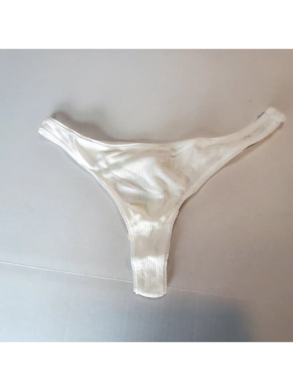 Free People Intimately White Ribbed High-Cut Thong Underwear Cotton Blend Siz XL